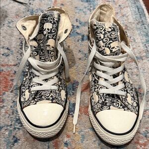 Converse Black and White Skull Pattern High Top Sneakers